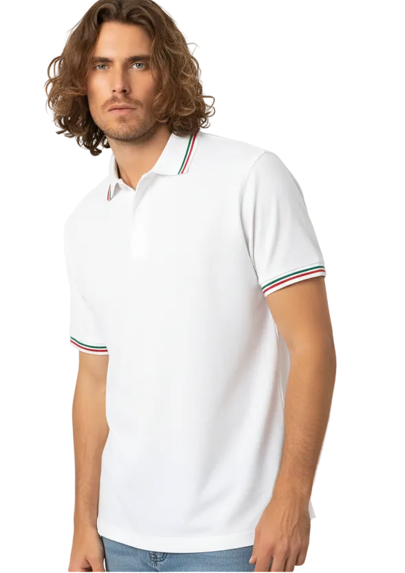 Polo Uomo Manica Corta con Bandiera Italiana