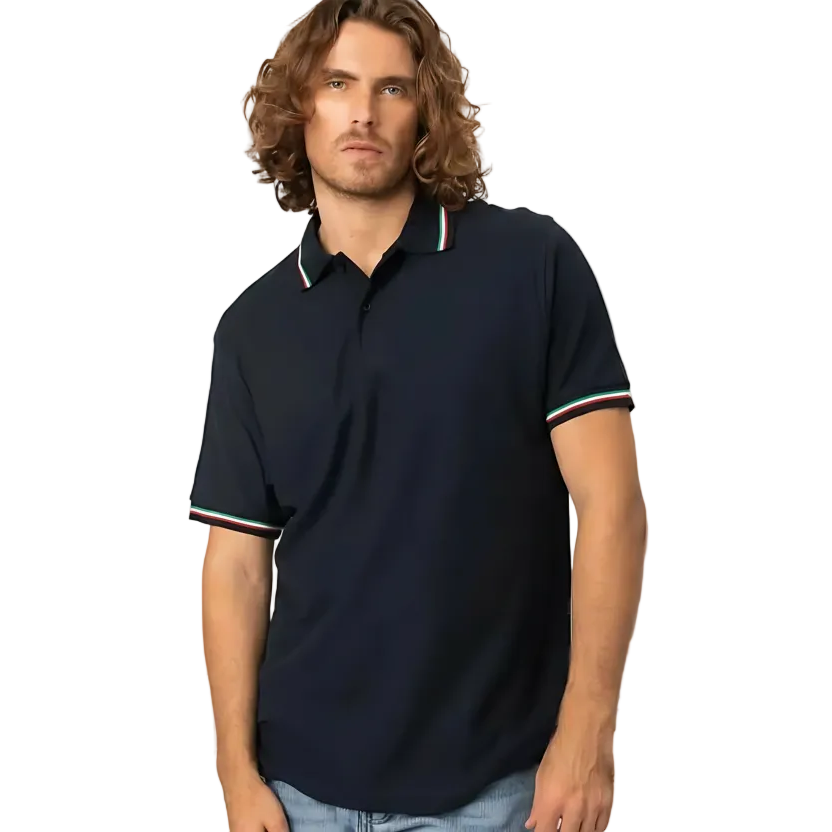 Polo Uomo Manica Corta con Bandiera Italiana