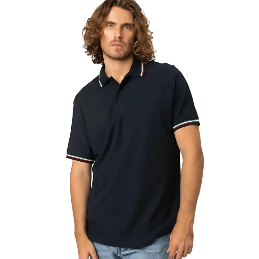Polo Uomo Manica Corta con Bandiera Italiana