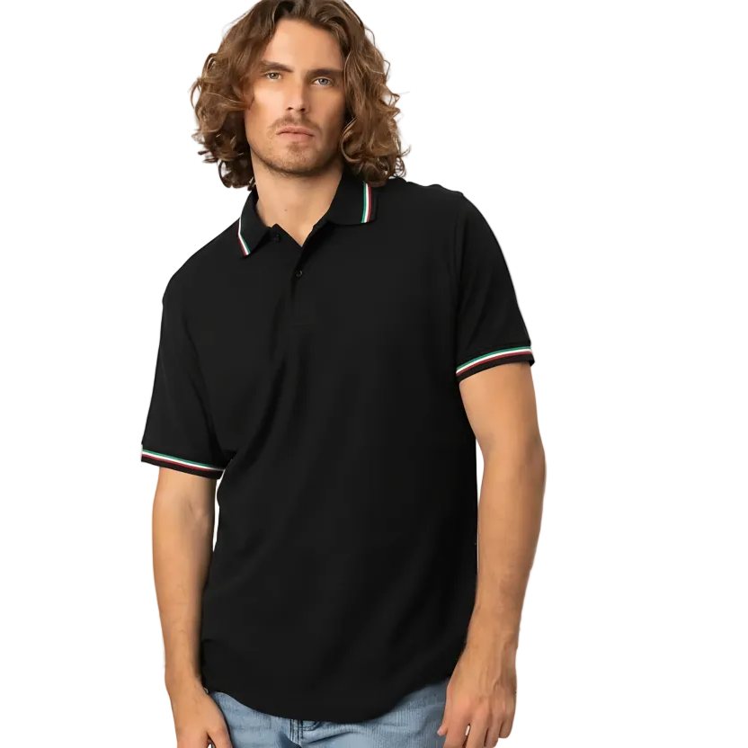 Polo Uomo Manica Corta con Bandiera Italiana